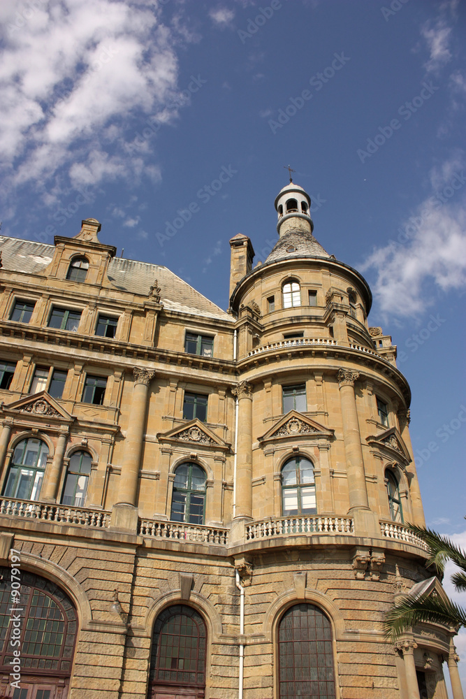 Details of Haydarpasa central station building with sky