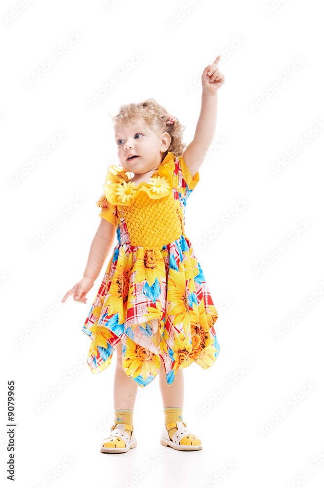 charming child in yellow gown isolated on white background charming child in yellow gown isolated on white background