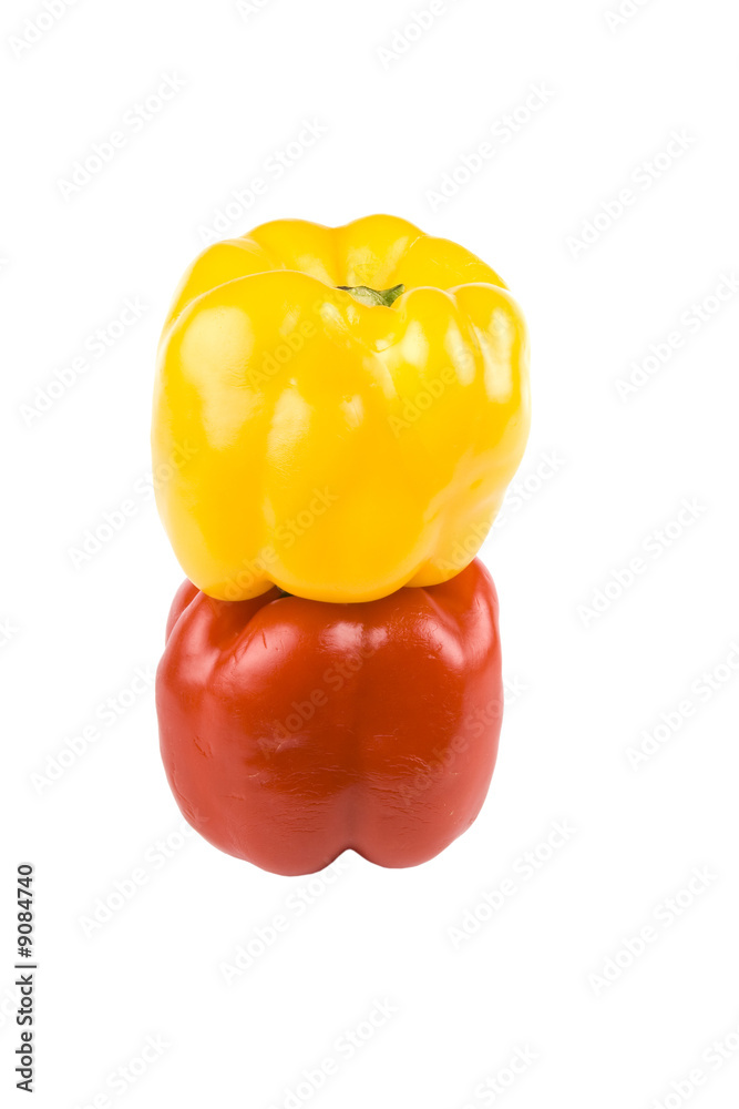 yellow and red peppers isolated on white yellow and red peppers isolated on white