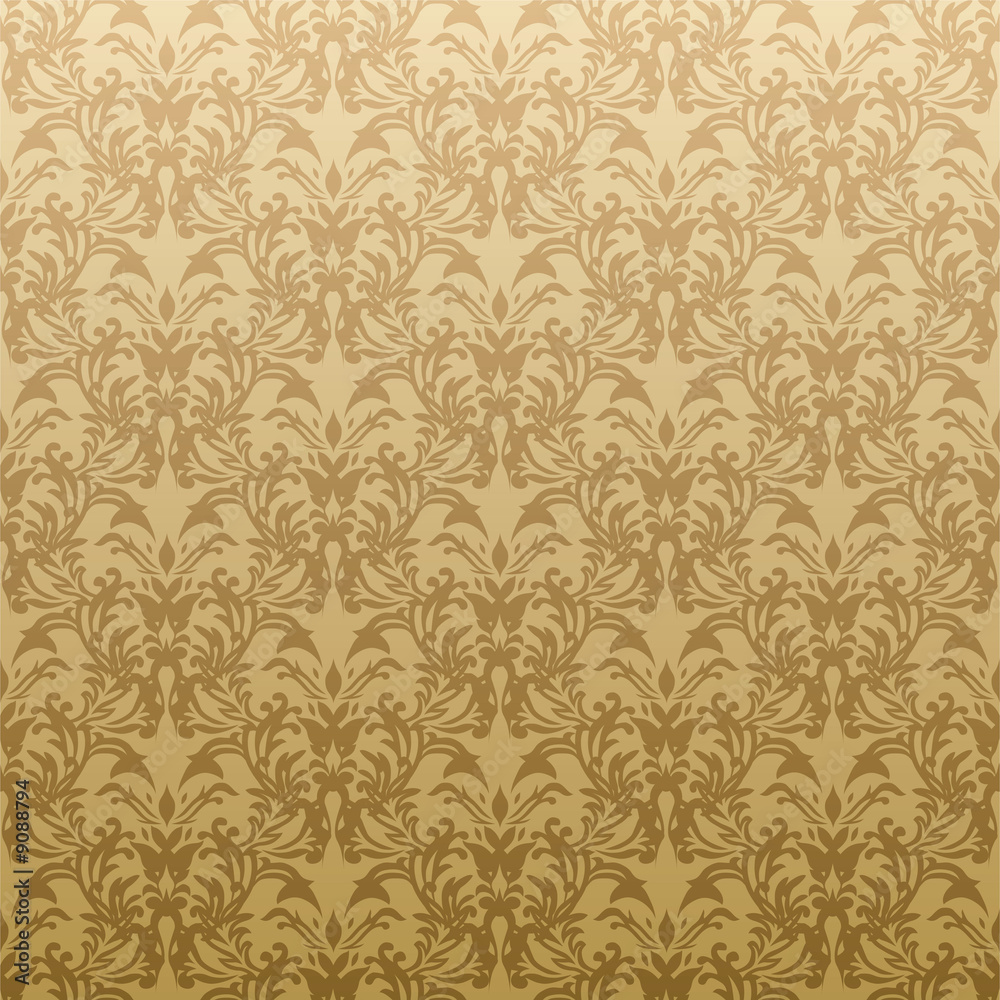 Floral inspired gothic repeat wallpaper design in gold Floral inspired gothic repeat wallpaper design in gold