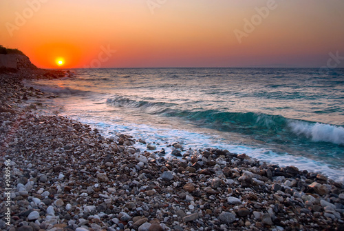 Fototapeta Naklejka Na Ścianę i Meble -  Sunset at Mediterranean beach. Samos Island, Greece.