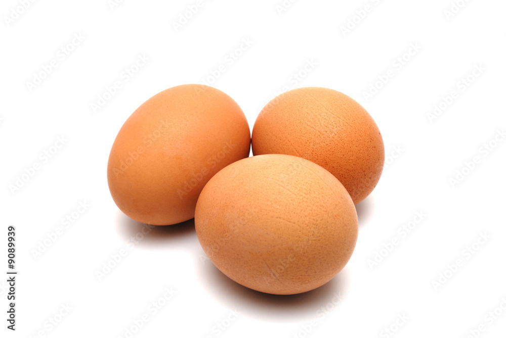 Three chicken eggs on a white background largly Three chicken eggs on a white background largly