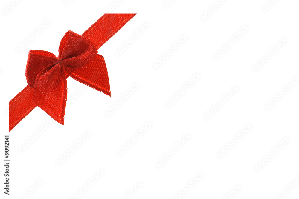 Decorative red bow ribbon on white background with copy space Decorative red bow ribbon on white background with copy space