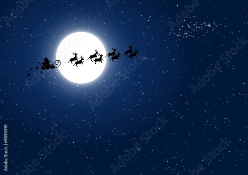 Santa Claus flying in the Christmas night