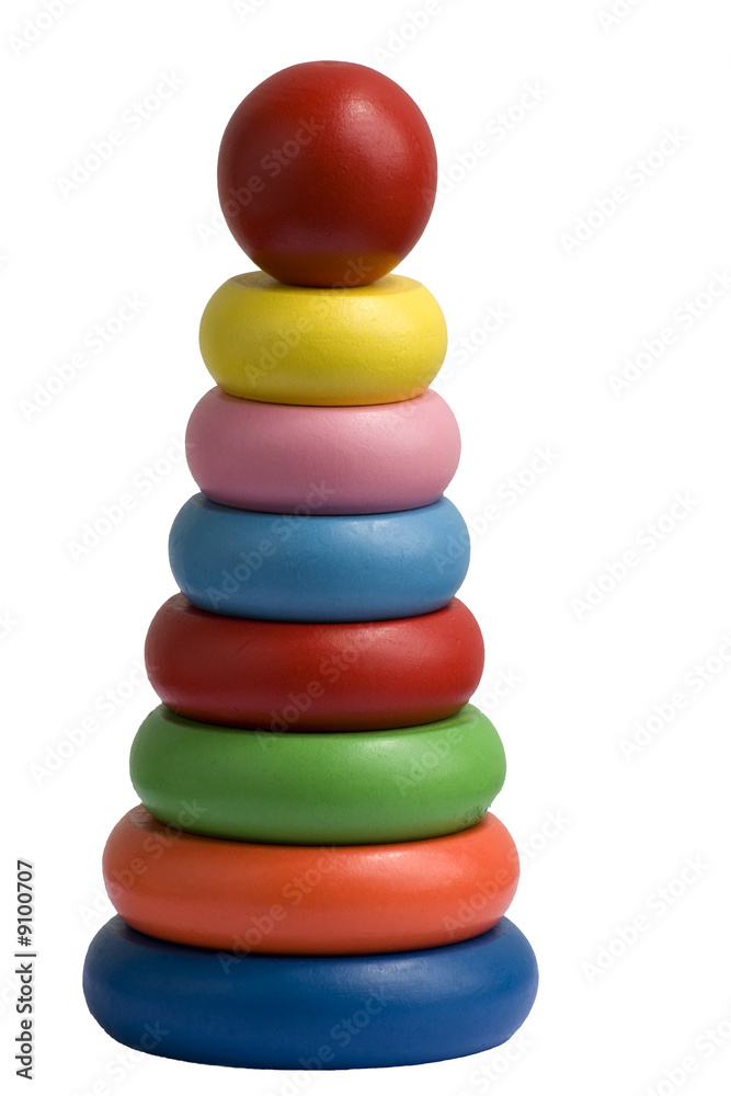 wooden stacking rings on white background