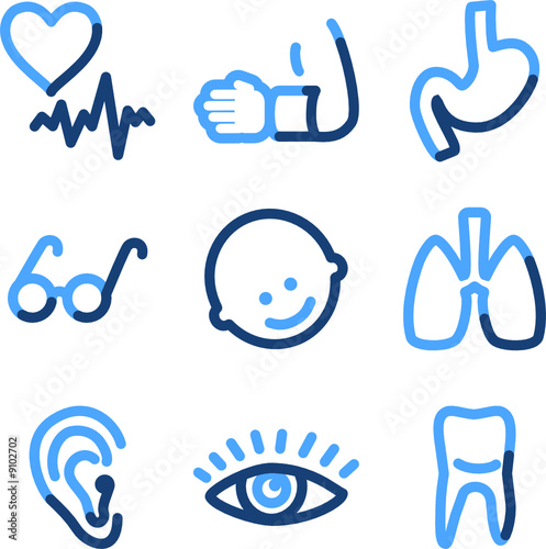 Medicine 2 icons, blue contour series