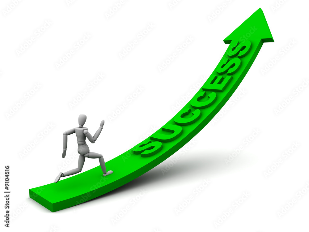 Model running up an arrow with success on it. Model running up an arrow with success on it.