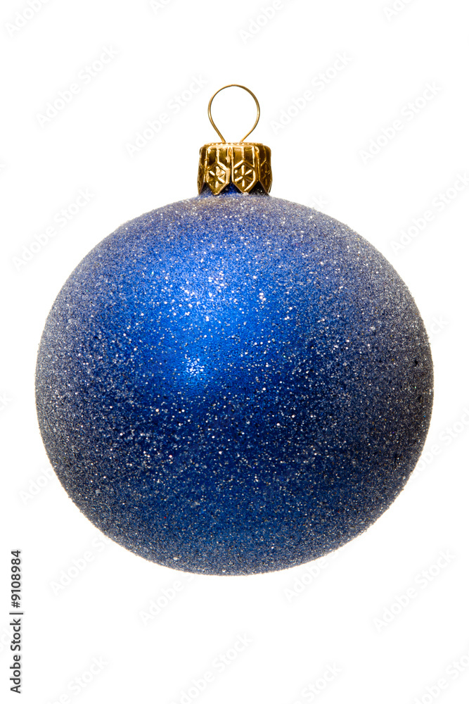 Xmas tree ball, blue with silver spangles, isolated Xmas tree ball, blue with silver spangles, isolated