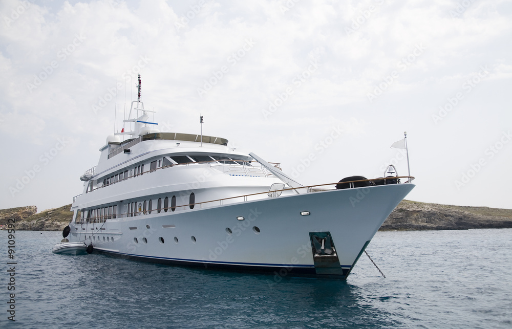 Luxury yacht in a blue bay