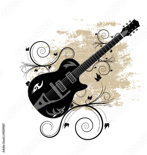 A beautiful swirly ornamental guitar illustration #9109987