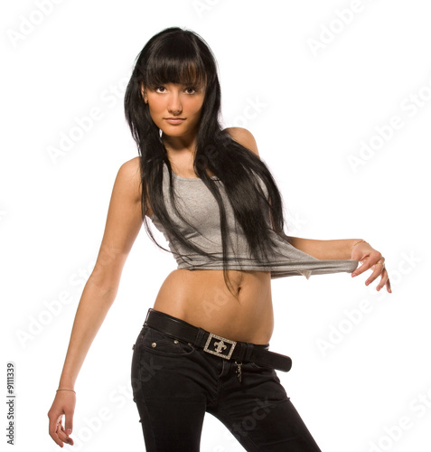 Young and seductive brunette isolated over white background