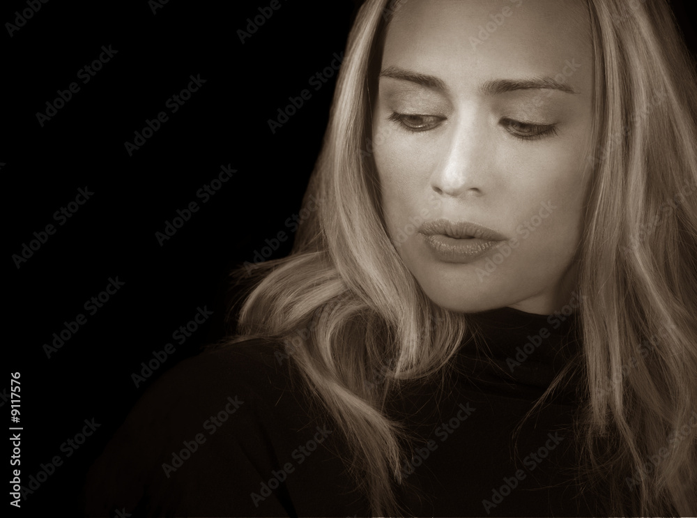 Beautiful Emotional Face of Blond Model on Black Beautiful Emotional Face of Blond Model on Black