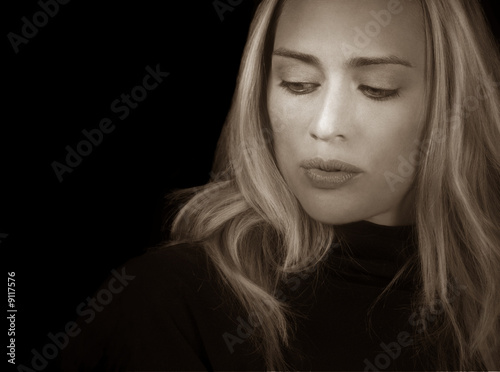 Beautiful Emotional Face of Blond Model on Black