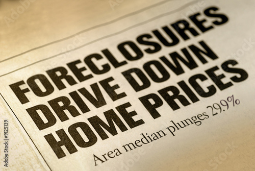 Selective Focus of Home Foreclosure Newspaper Headline