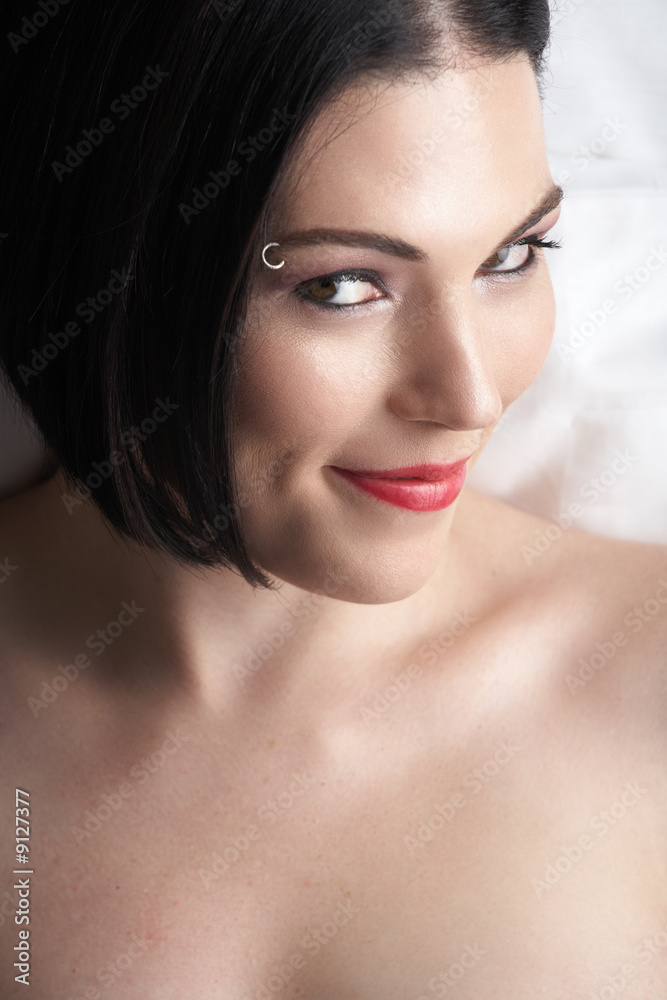 Sensual naked young Black haired adult Caucasian woman Sensual naked young Black haired adult Caucasian woman