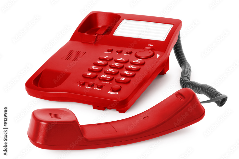 red telephone with receiver isolated on white red telephone with receiver isolated on white