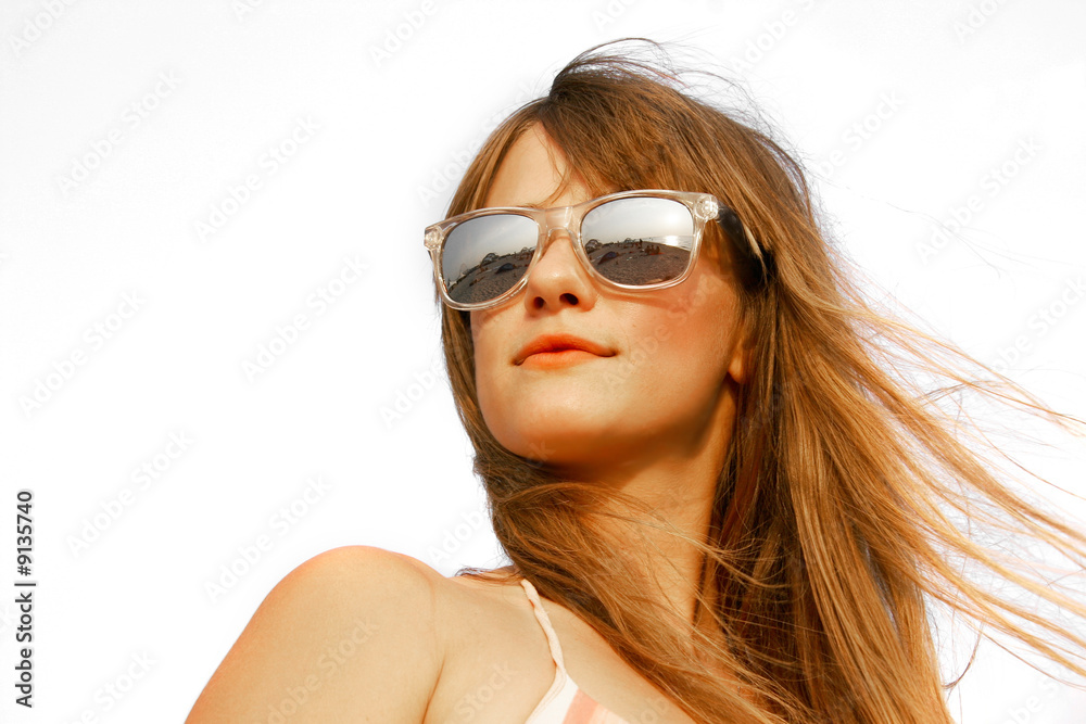 beautiful girl portrait over white