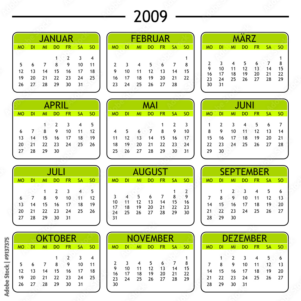 Wig Pef spanning kalender 2009 Stock Vector | Adobe Stock
