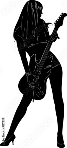 beautiful girl with a guitar on a scene