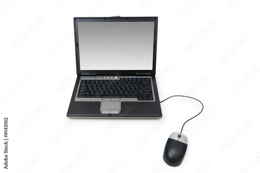 Laptop with mouse isolated on the white background. Laptop with mouse isolated on the white background.