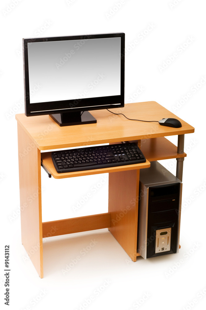 Computer and desk isolated on the white Computer and desk isolated on the white