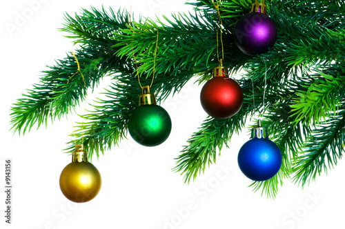 Christmas decoration on the tree isolated on white