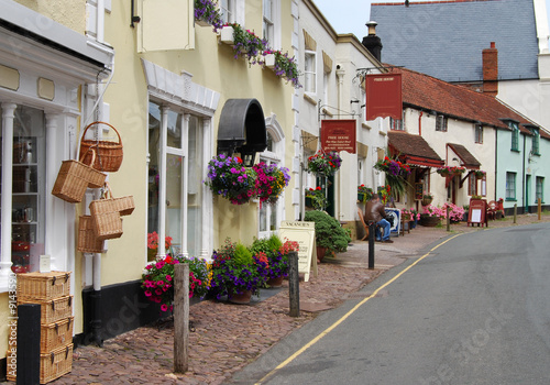 Shops and Restaurants. High Street, Dunster, Somerset, England