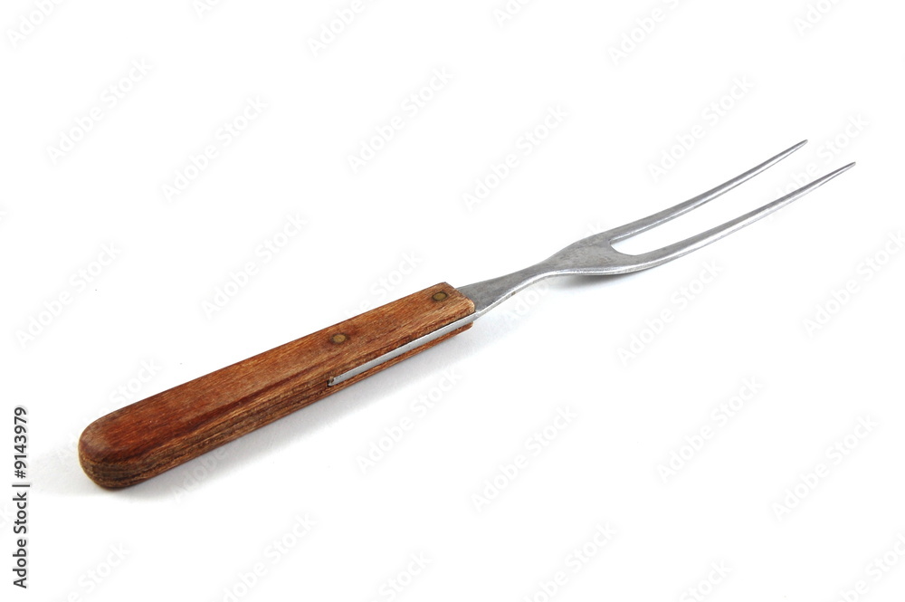 Fototapeta premium Fork with brown handle isolated on white background.