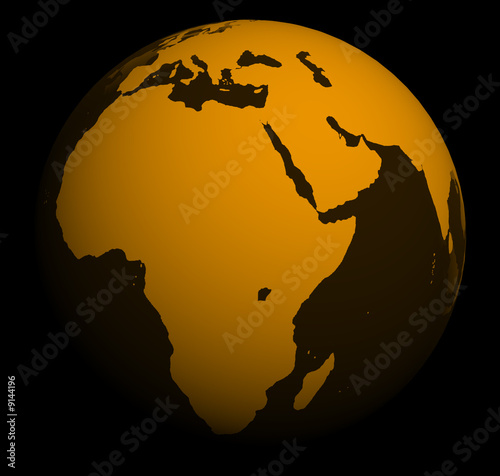 Fototapeta Naklejka Na Ścianę i Meble -  orange world globe separated on blaCK