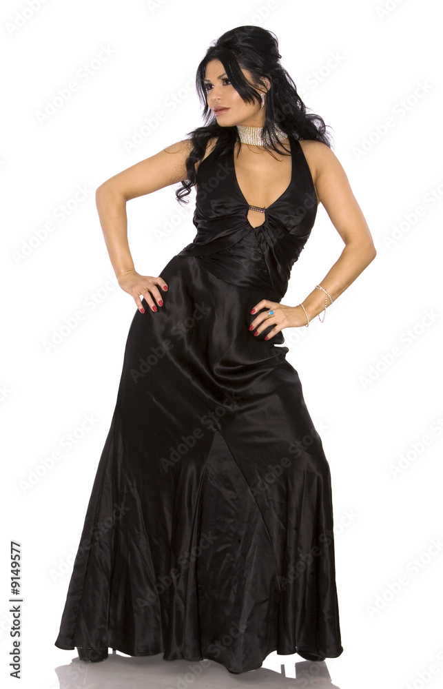 pretty woman wearing black dress on white background pretty woman wearing black dress on white background