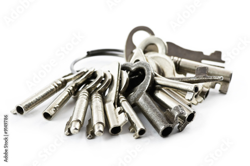 Bunch of small old keys, selective focus