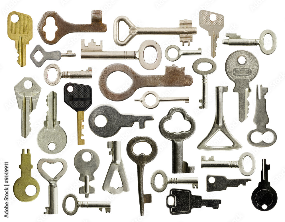 Collection of old keys isolated on white Collection of old keys isolated on white