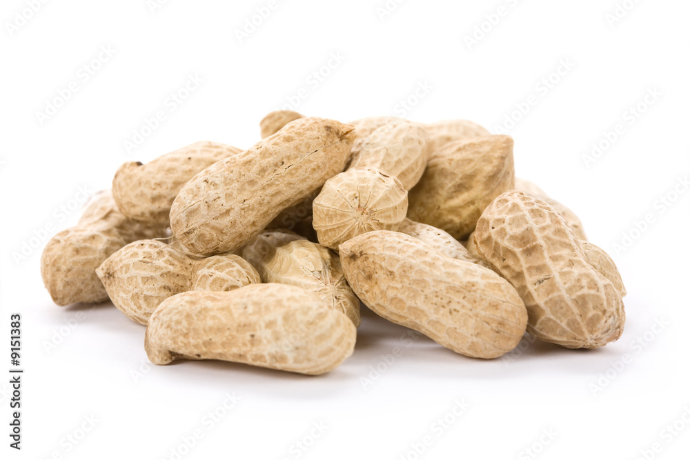 Peanuts with white background, close up Peanuts with white background, close up