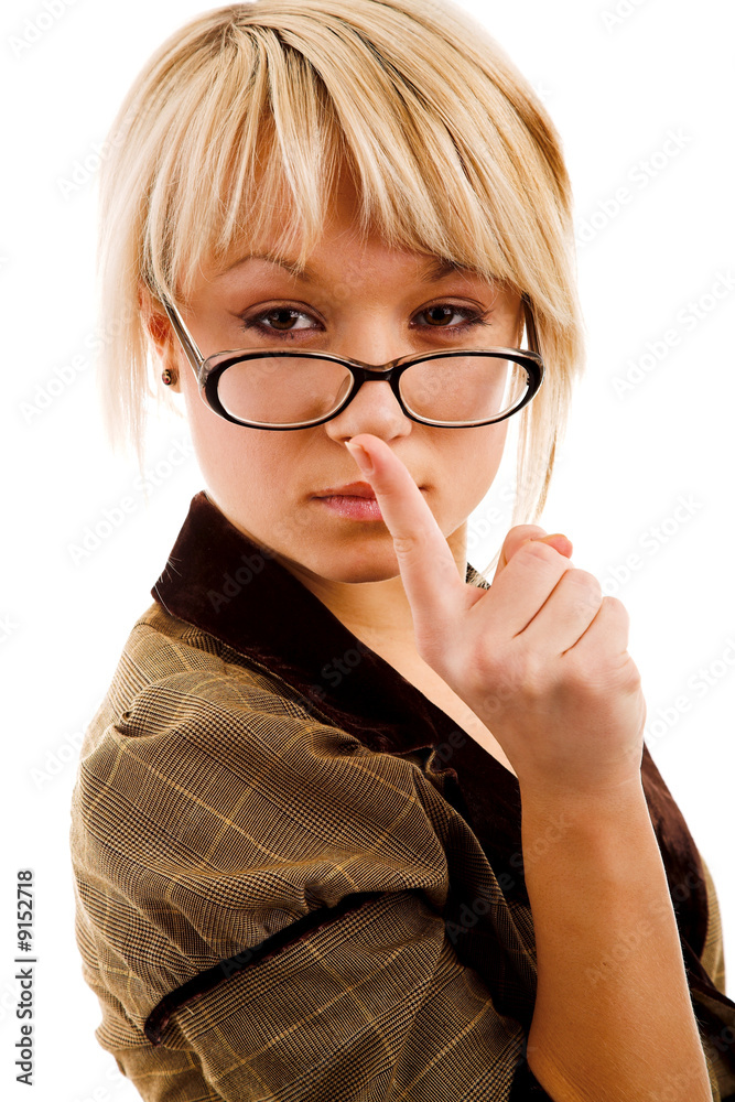 Girl in glasses on white isolated background