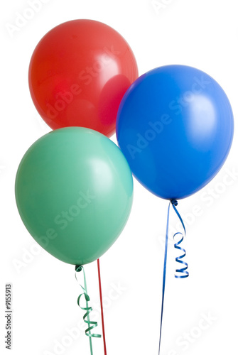 Three colorful balloons isolated on white background