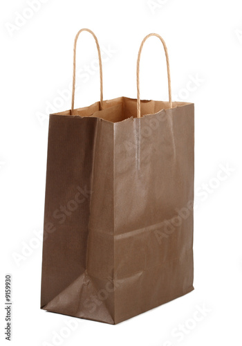 Brown shopping bag, white background