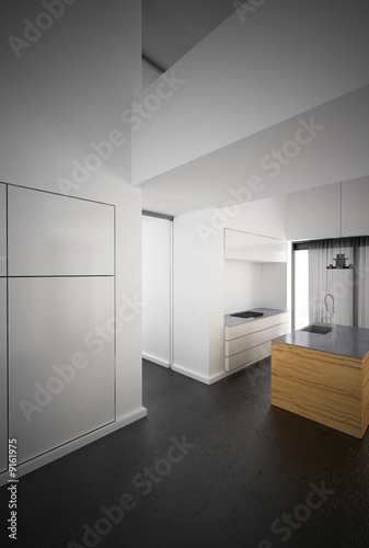 Minimalist white kitchen in loft