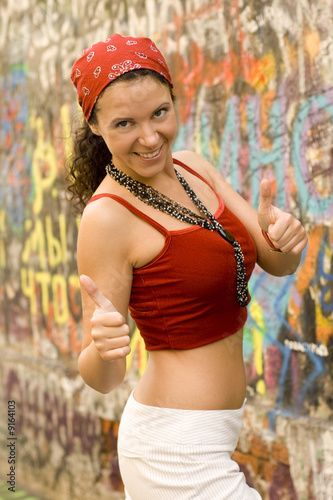 woman giving the thumbs-up sign