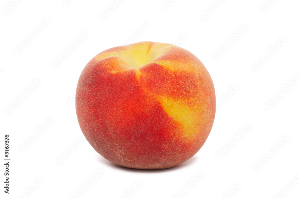 One ripe peach fruit isolated on white background One ripe peach fruit isolated on white background