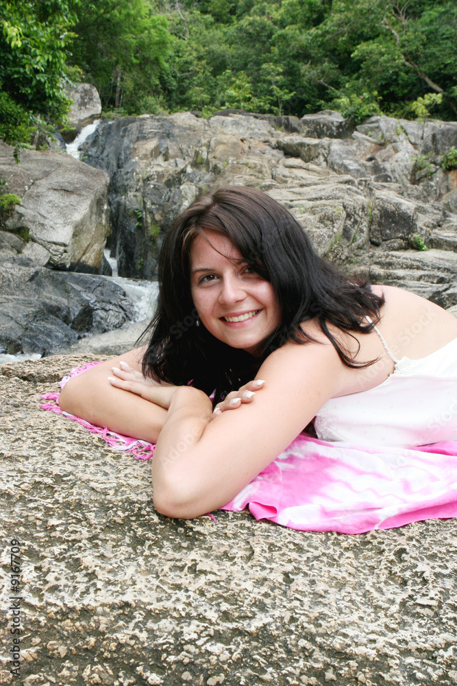Portrait of a happy bride on a mountain. Portrait of a happy bride on a mountain.