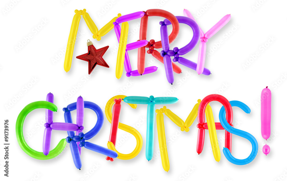 Merry christmas greeting written with twisted balloon letters Merry christmas greeting written with twisted balloon letters