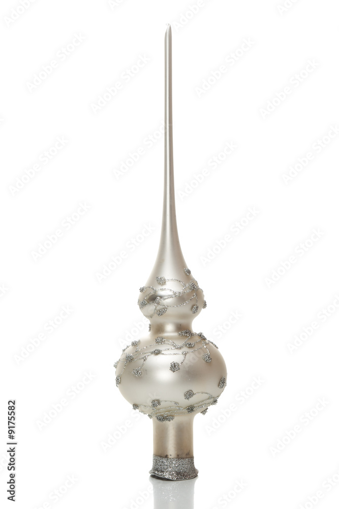 Silver xmas tree top adornment, isolated Silver xmas tree top adornment, isolated