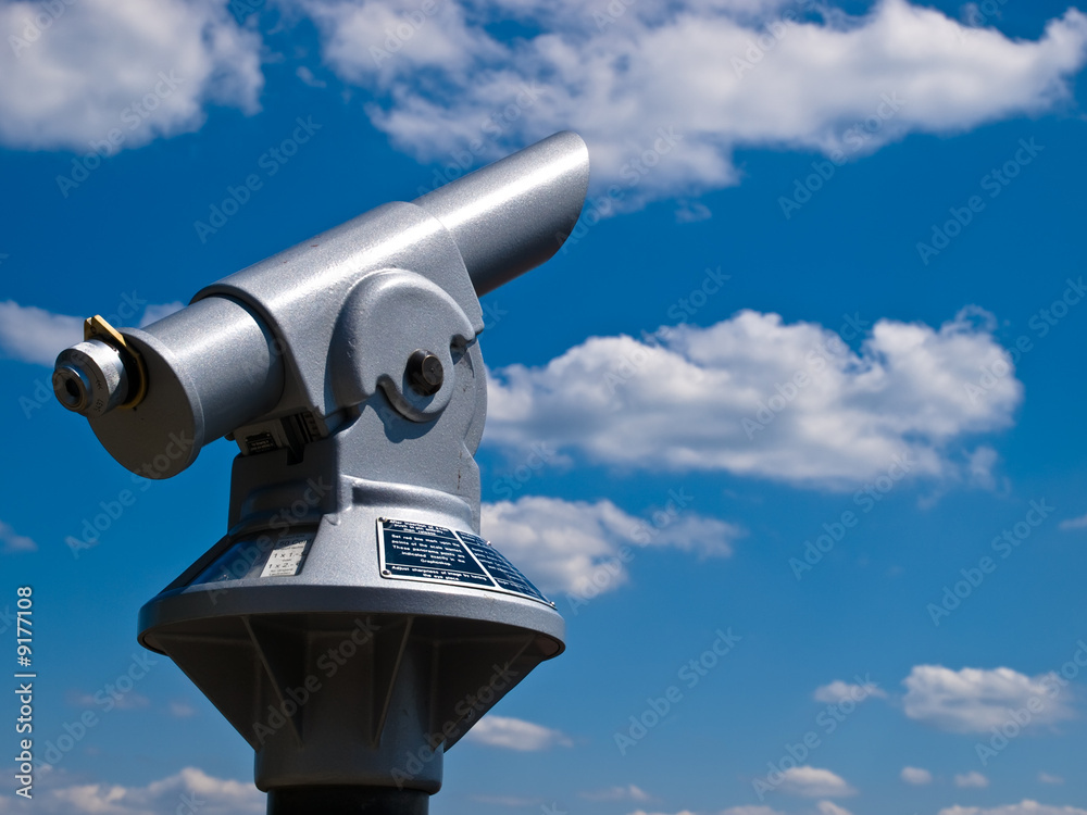 Panorama telescope pointing to the sky with clouds. Panorama telescope pointing to the sky with clouds.