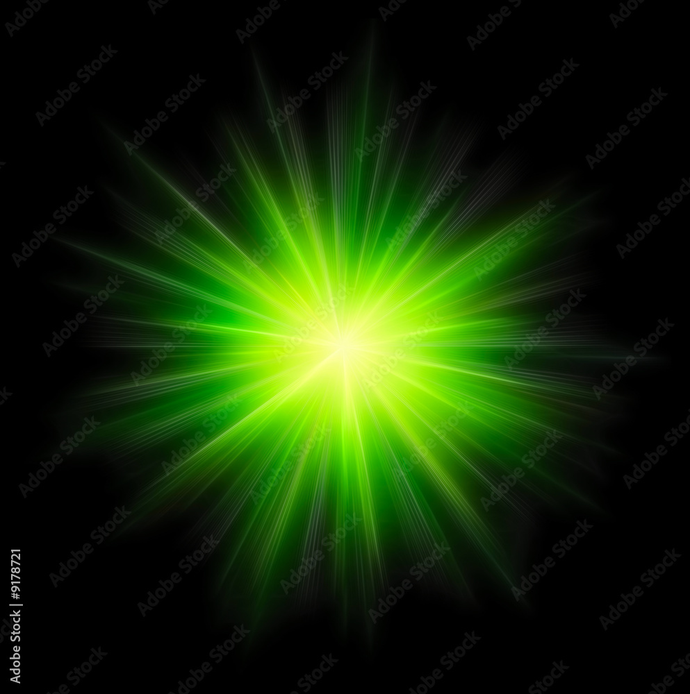 Star burst green on black background - obrazy, fototapety, plakaty 