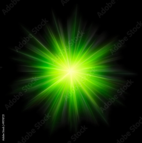 Star burst green on black background