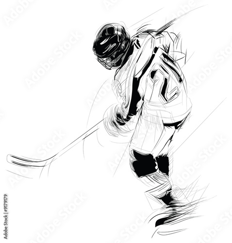 Ink drawing illustration of an ice hickey player #9179179