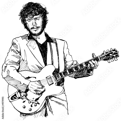 ink drawing vector illustration of a guitar player