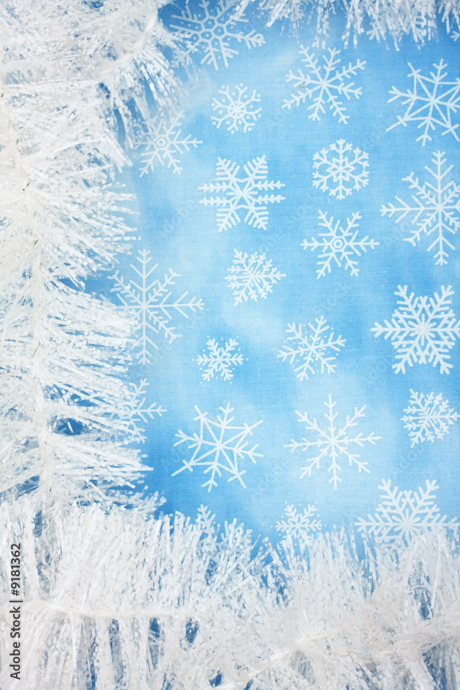 White garland on snowflake background, Christmas background