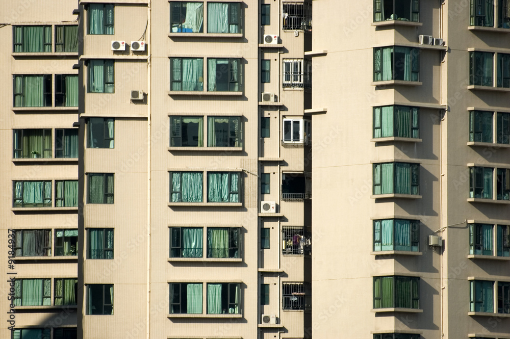 China, Shanghai city - modern residential buildings closeup