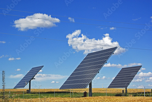 solar energy panels in blue sky